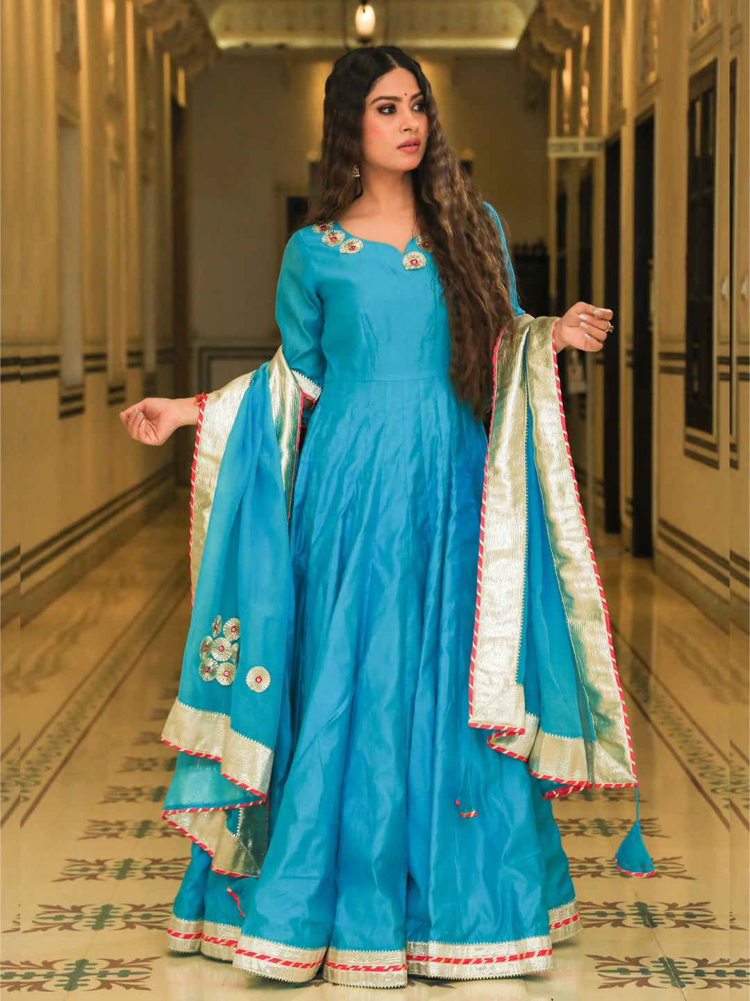 Buy Powder Blue Chanderi Anarkali Suit Set with Embroidery And  Embellishments Online at Best Prices in India - JioMart.